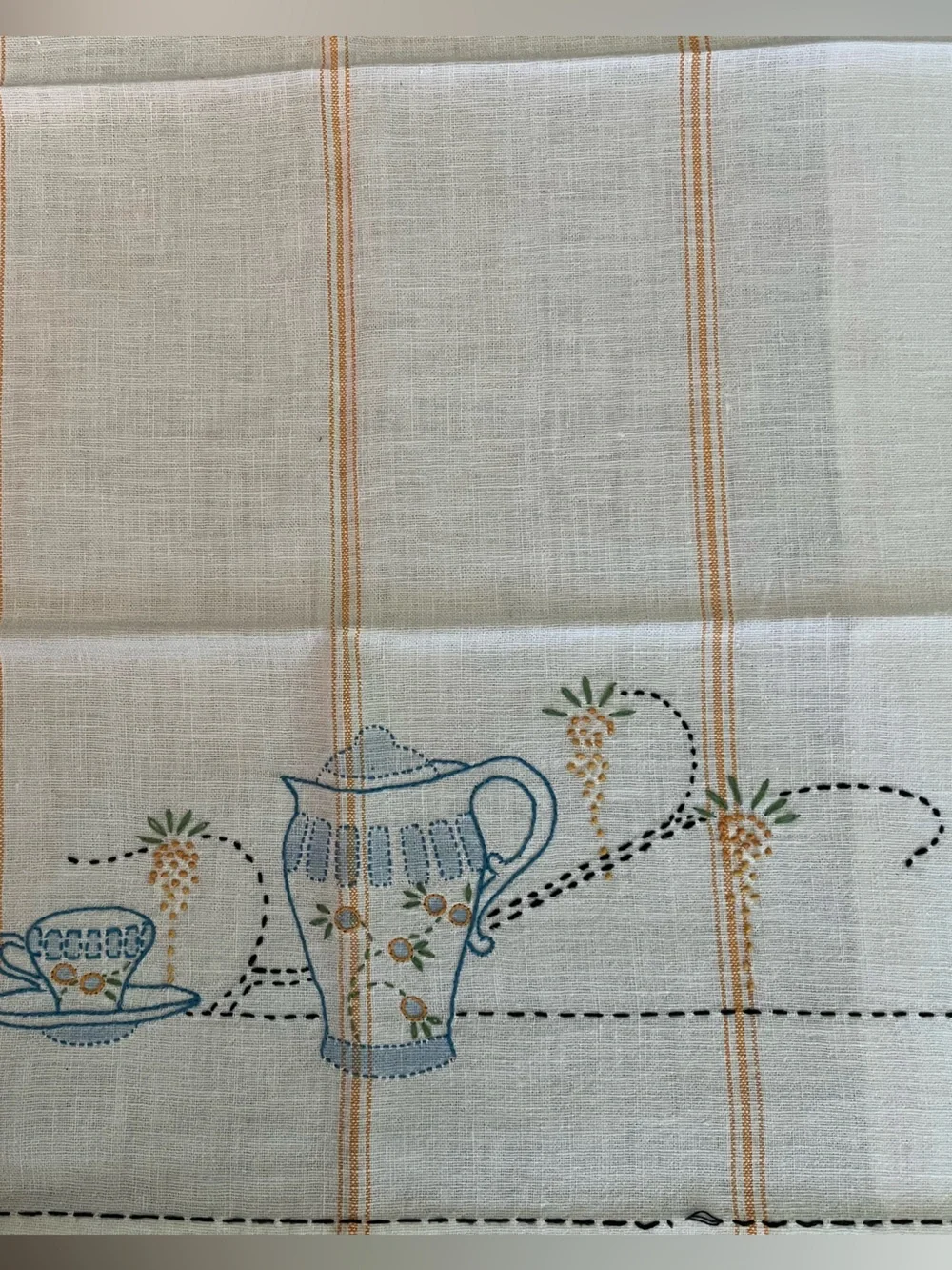 Vintage Embroidered Linen Kitchen Towels Set of 3 27x17